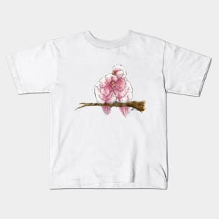 Pink Parrots in Love Watercolour Painting Kids T-Shirt